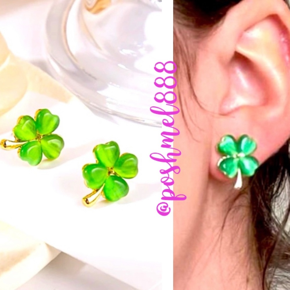 Lucky Girl Snydrome🍀🌈Lucky Leprechaun🌈🍀4-Leaf Clover Dainty Stud Earrings